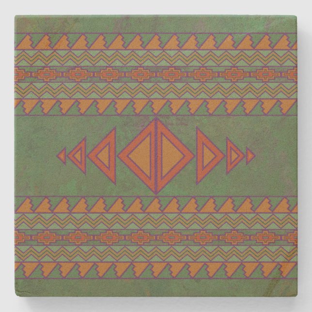 Southwest Sagebrush Green Geometric Design  Stone  Stone Coaster (Front)