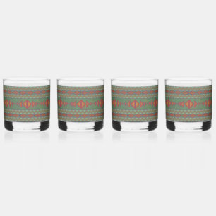 Southwest Sagebrush Green Geometric Design Whiskey Glass