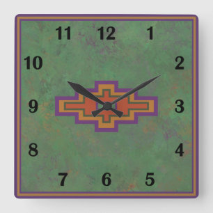 Southwest Sagebrush Green Geometric Regular Style  Square Wall Clock