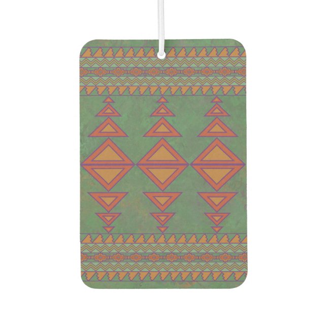 Southwest Sagebrush Green Orange Geometric Design  Car Air Freshener (Front)