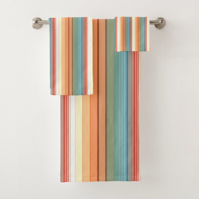Southwest Stripes Muted Colour Bath Towel Set (Insitu)