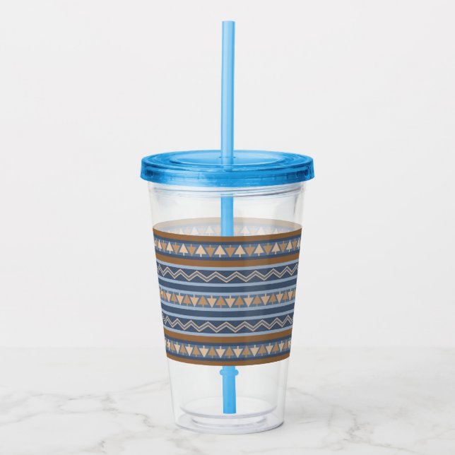 Southwest Style Blue and Brown Geometric Pattern Acrylic Tumbler (Front)