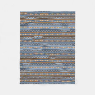 Southwest Style Blue and Brown Geometric Pattern Fleece Blanket