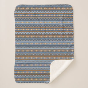 Southwest Style Blue and Brown Geometric Pattern Sherpa Blanket