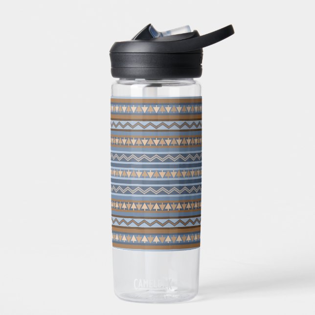 Southwest Style Blue and Brown Geometric Pattern Water Bottle (Left)