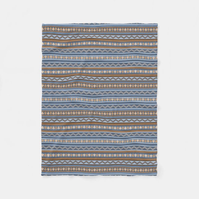 Southwest Style Blue and Brown Geometric Small Fleece Blanket (Front)