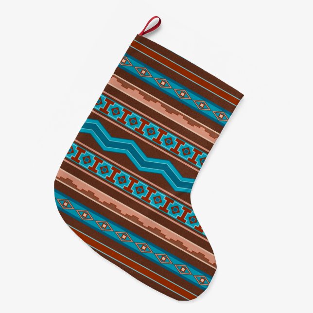 Southwest Style Geometric Cameron Gorge Design Large Christmas Stocking (Front (Hanging))