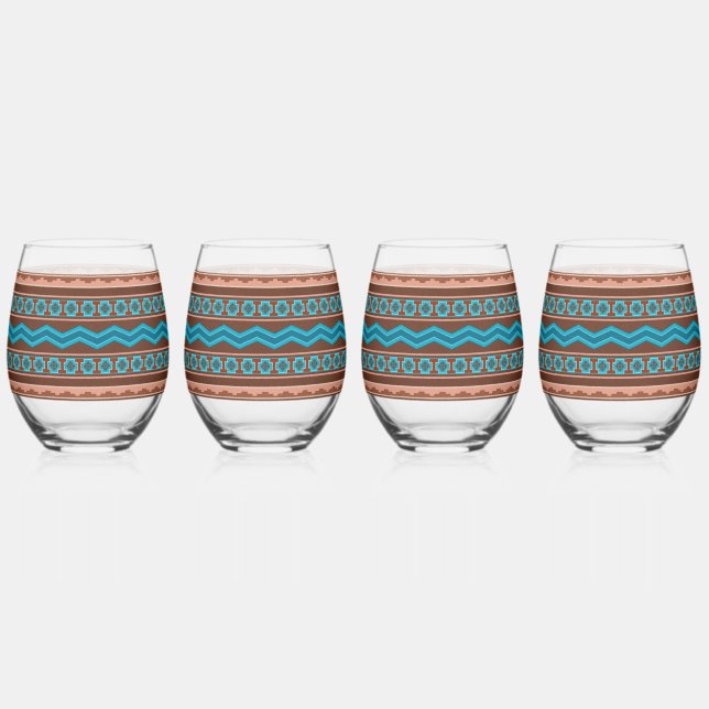 Southwest Style Geometric Cameron Gorge Design Stemless Wine Glass (Front)