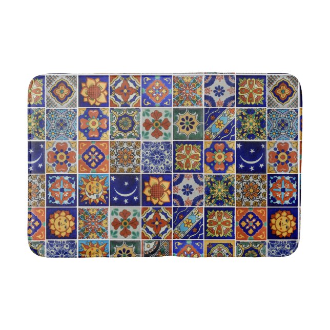 Southwest Style Talavera Tile Image Bath Mat (Front)