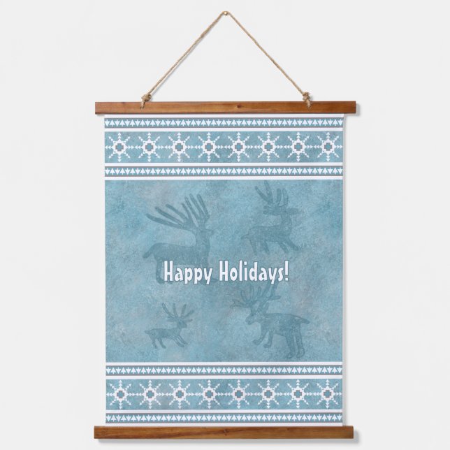 Southwest Style Winter Themed Personalised Blue Hanging Tapestry (Front)