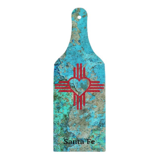 Southwest Style Zia Heart Turquoise New Mexico Cutting Board (Front)