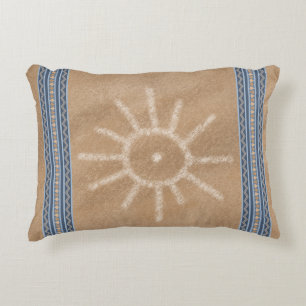 Southwest Sun Petroglyph Blue Geometric Border Decorative Cushion