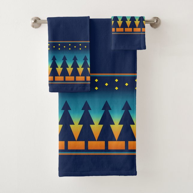 Southwest Sunset Pines Blue Bath Towel Set (Insitu)