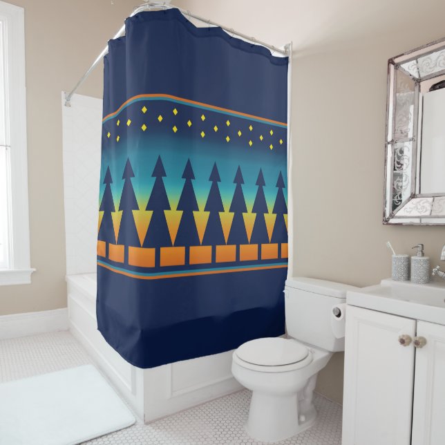 Southwest Sunset Pines Blue Shower Curtain (In Situ)