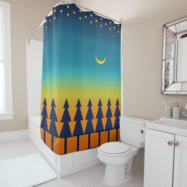 Southwest Sunset Pines Moon Shower Curtain (In Situ)