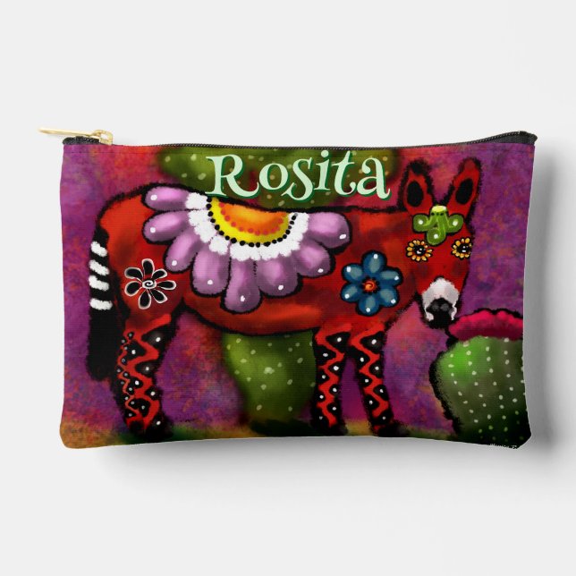 Southwest Talavera-Style Donkey Personalised Accessory Pouch (Front)