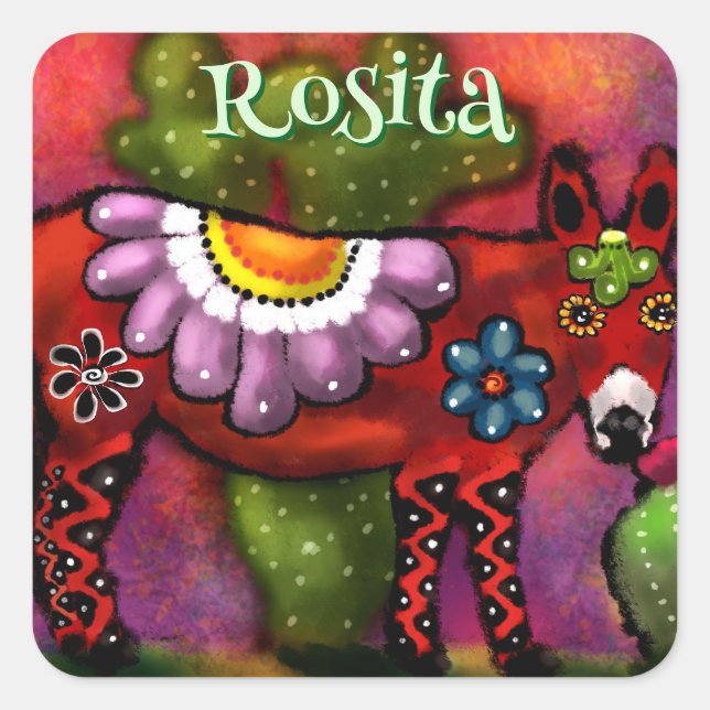 Southwest Talavera-Style Donkey Personalised Square Sticker (Front)