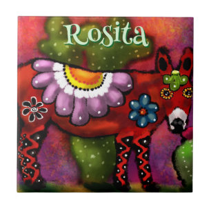 Southwest Talavera-Style Donkey Personalized Tile