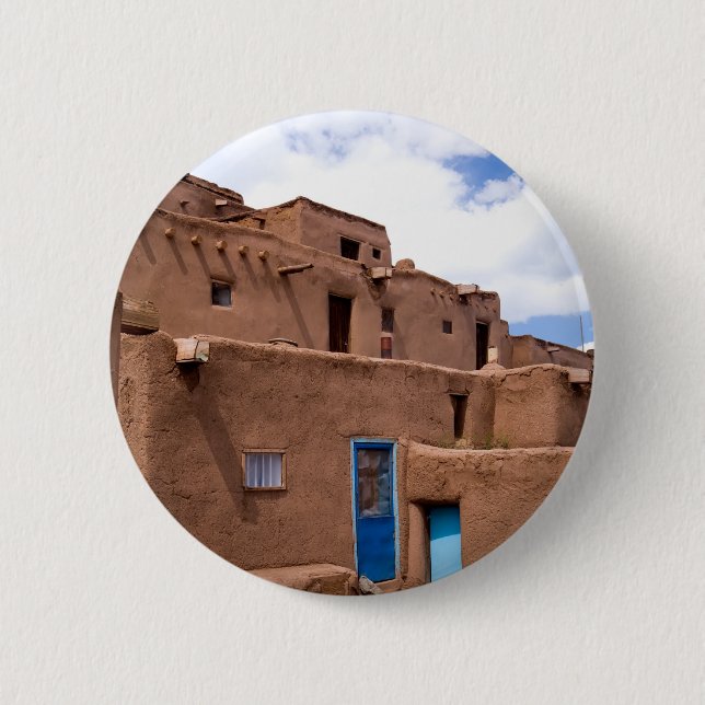 Southwest Taos Adobe Pueblo House New Mexico 6 Cm Round Badge (Front)