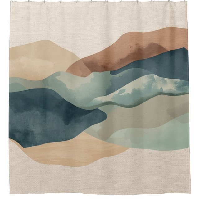 Southwest Teal Blue Rust Abstract Mountains Shower Curtain (Front)