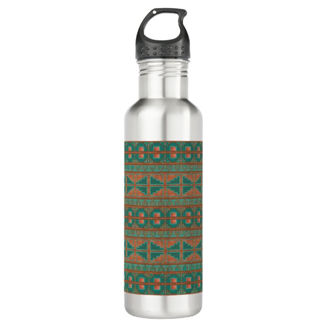 Southwest Teal Copper Colours Geometric Pattern 710 Ml Water Bottle (Front)