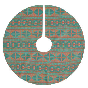 Southwest Teal Copper Colours Geometric Pattern Brushed Polyester Tree Skirt