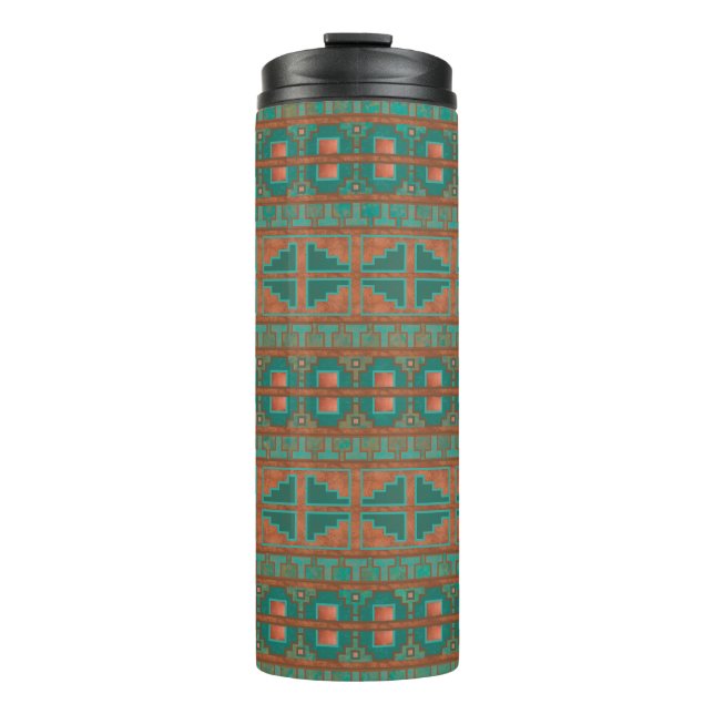 Southwest Teal Copper Colours Geometric Pattern Thermal Tumbler (Front)