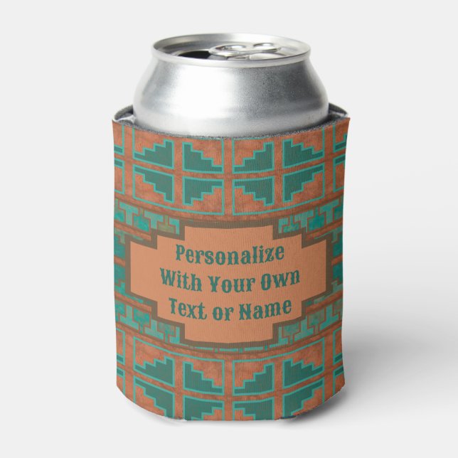 Southwest Teal Copper Geometric Print Personalised Can Cooler (Can Front)