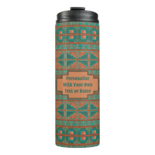 Southwest Teal Copper Geometric Print Personalised Thermal Tumbler