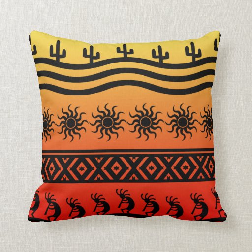 Image of Southwest Tribal Desert Sun Cactus Kokopelli Cushion