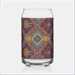 Southwest Tribal Gold Turquoise Dark Purple Can Glass