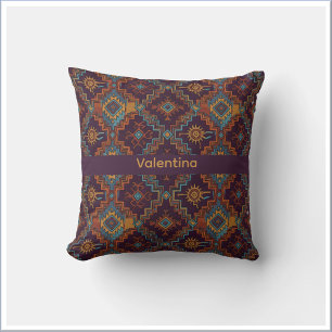 Southwest Tribal Gold Turquoise Dark Purple Cushion