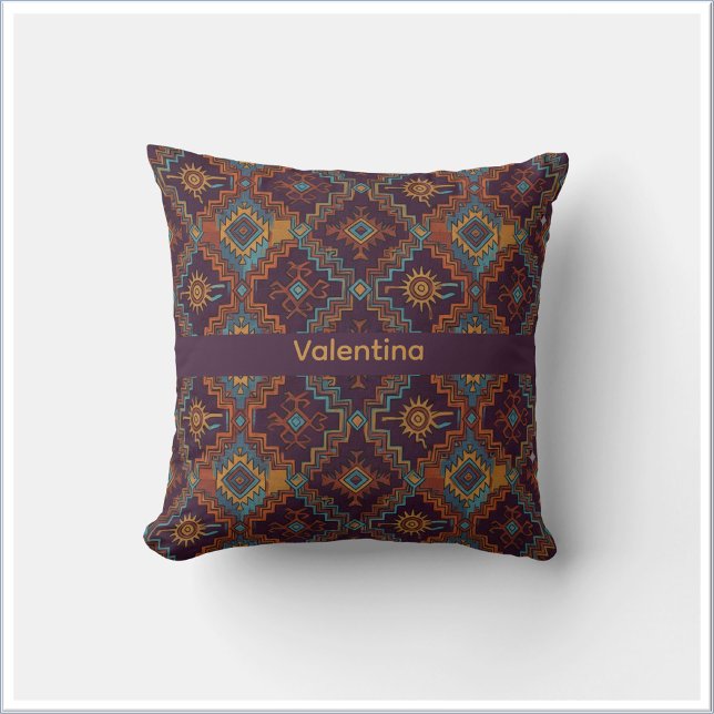 Southwest Tribal Gold Turquoise Dark Purple Cushion (Creator Uploaded)