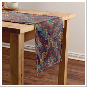Southwest Tribal Gold Turquoise Dark Purple Medium Table Runner