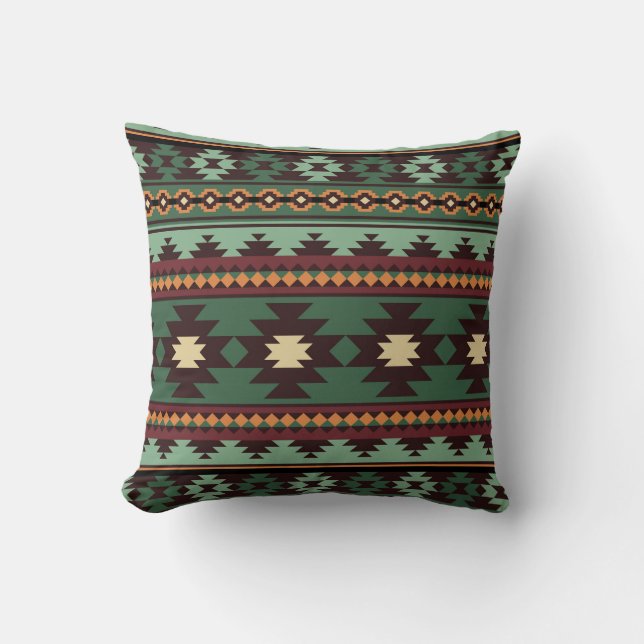 Southwest tribal green brown cushion (Front)