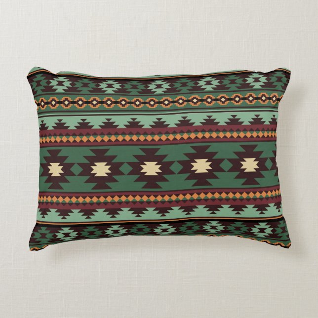 Southwest tribal green brown decorative cushion (Front)