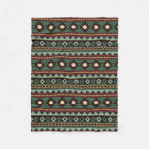 Southwest tribal green brown fleece blanket