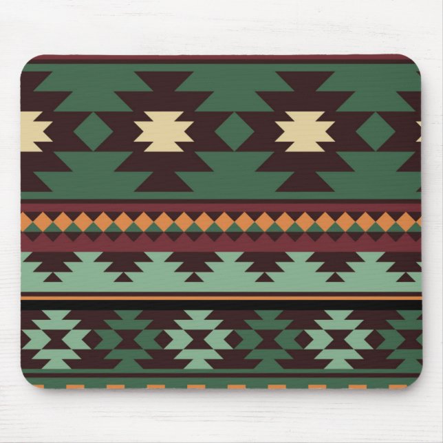 Southwest tribal green brown mouse mat (Front)