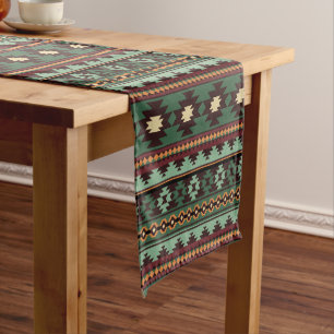 Southwest tribal green brown short table runner