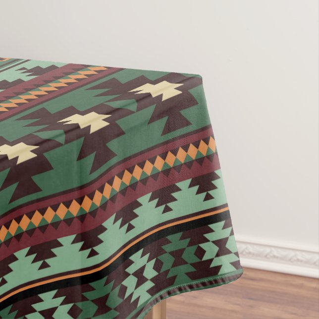 Southwest tribal green brown tablecloth (In Situ)