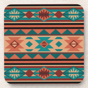 Southwest Tribal Pattern Turquoise Terracotta Coaster