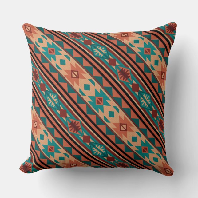 Southwest Tribal Pattern Turquoise Terracotta Cushion (Front)