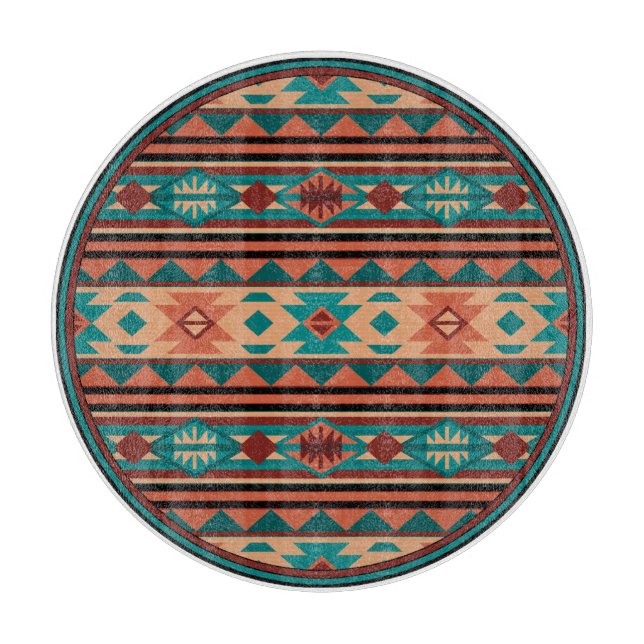 Southwest Tribal Pattern Turquoise Terracotta Cutting Board (Front)