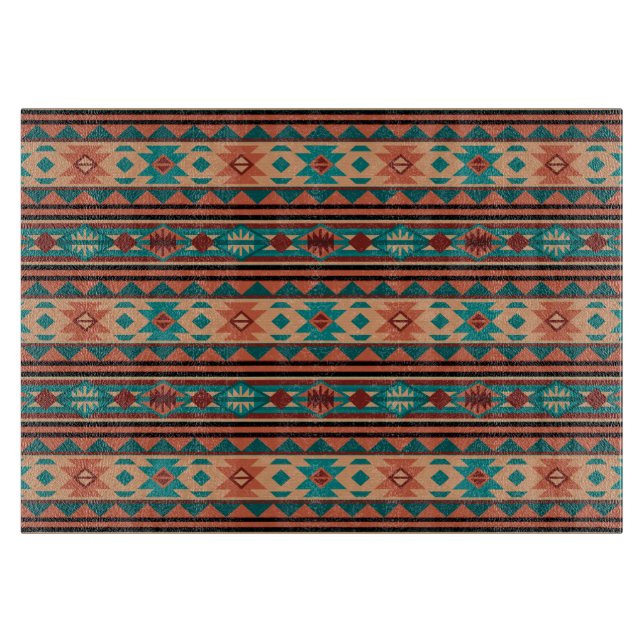 Southwest Tribal Pattern Turquoise Terracotta Cutting Board (Front)