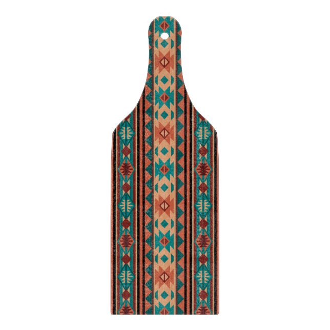 Southwest Tribal Pattern Turquoise Terracotta Cutting Board (Front)