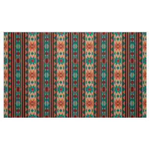 Southwest Tribal Pattern Turquoise Terracotta Fabric