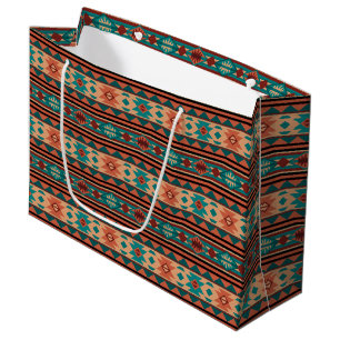 Southwest Tribal Pattern Turquoise Terracotta Large Gift Bag