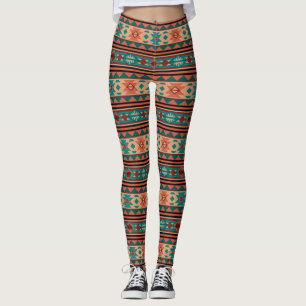 Southwest Tribal Pattern Turquoise Terracotta Leggings