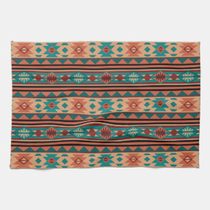 Southwest Tribal Pattern Turquoise Terracotta Tea Towel