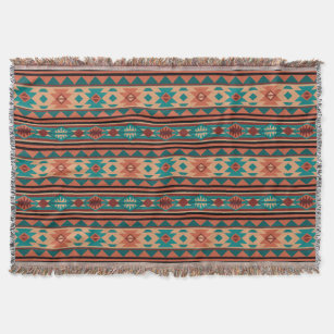 Southwest Tribal Pattern Turquoise Terracotta Throw Blanket
